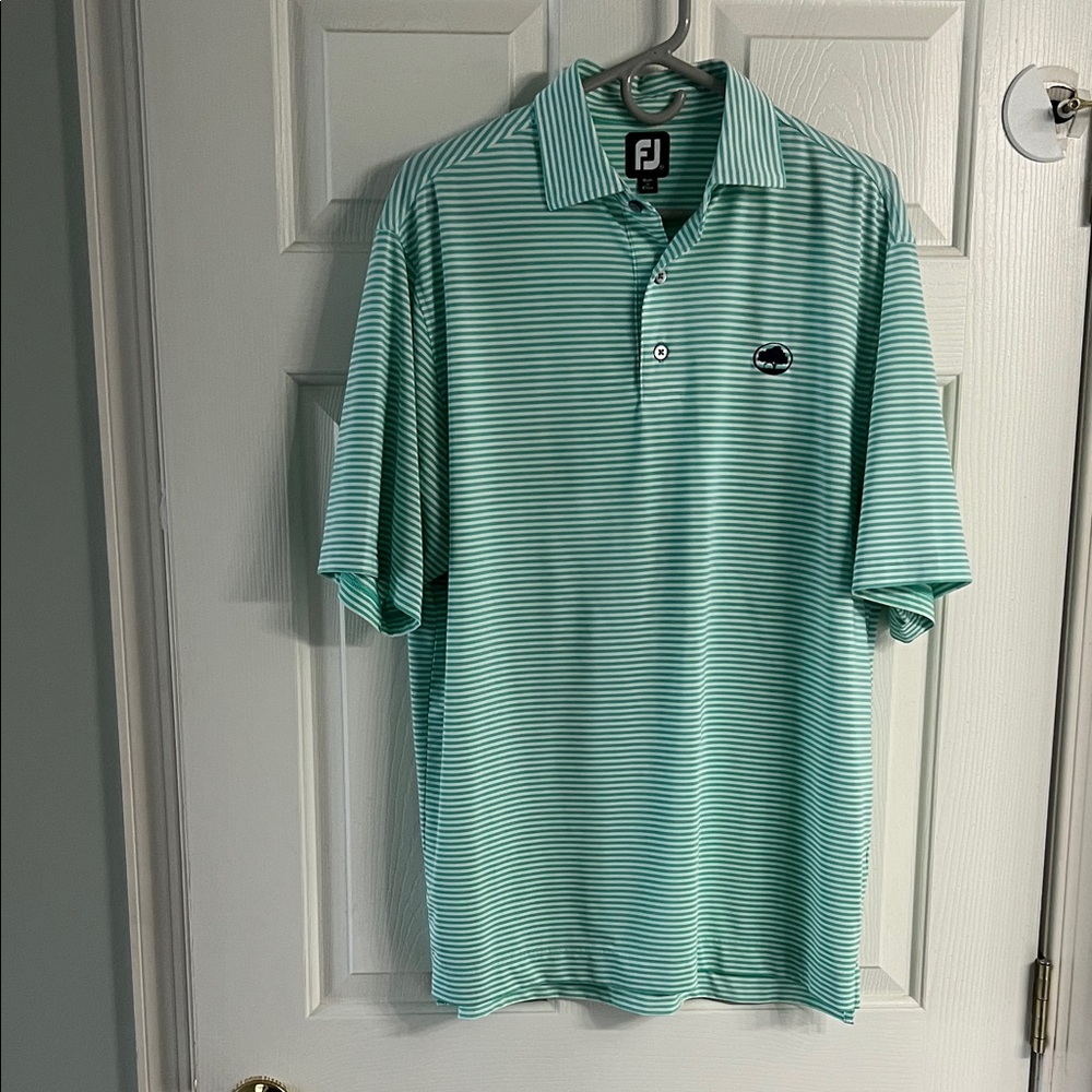 FootJoy Mint Green and White Striped Golf Polo